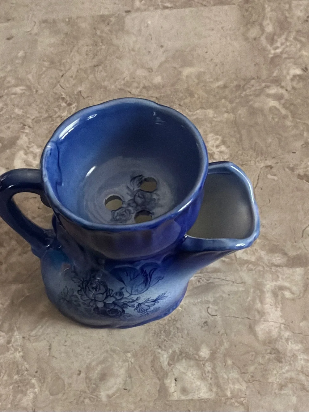 Vintage Blue Floral Ceramic Shaving Mug